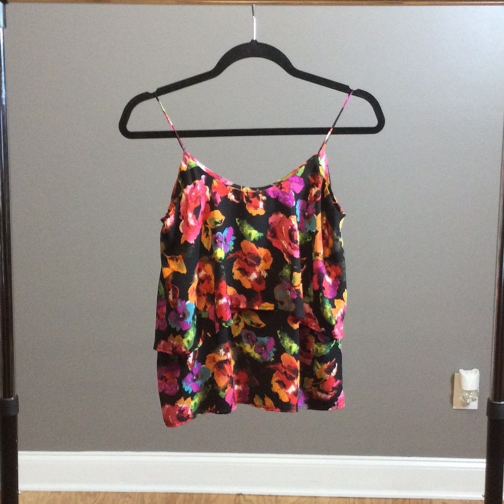 XS Paper Crane colorful floral ruffle tank